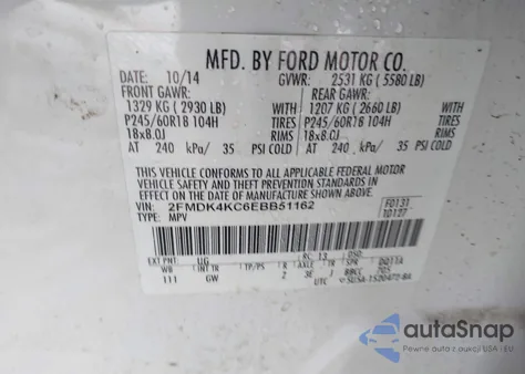 2014 Ford Edge Limited из США, поврежденный, VIN 2FMDK4KC6EBB51162